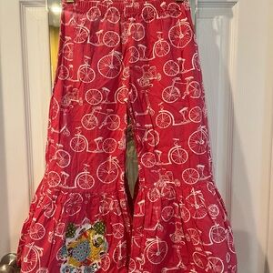Jelly the Pug wide leg Big Bells Red Bicycle Print Pants